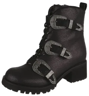 Irregular Choice Buckle Boost Black Womens Ankle Boots