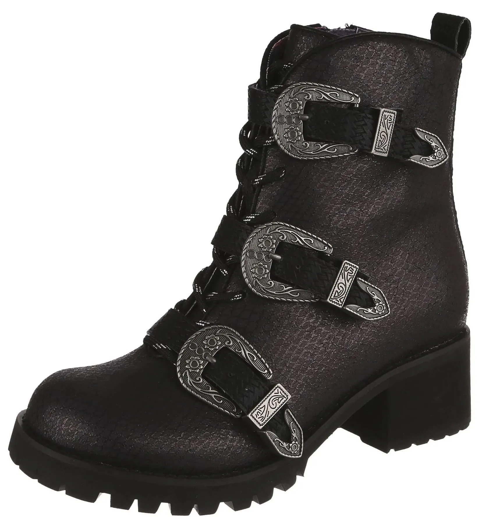 Irregular Choice Buckle Boost Black Womens Ankle Boots