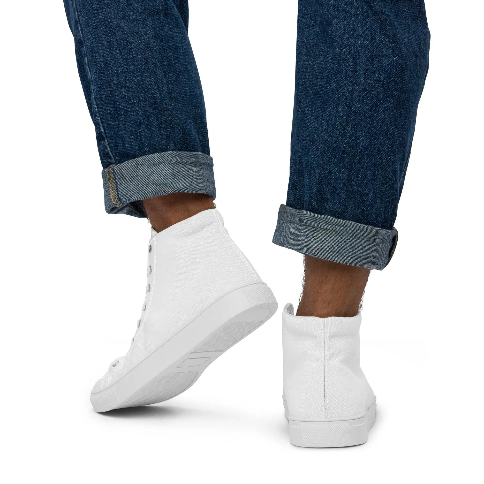 iSAW Mens White / White Black High-Top Canvas Shoes