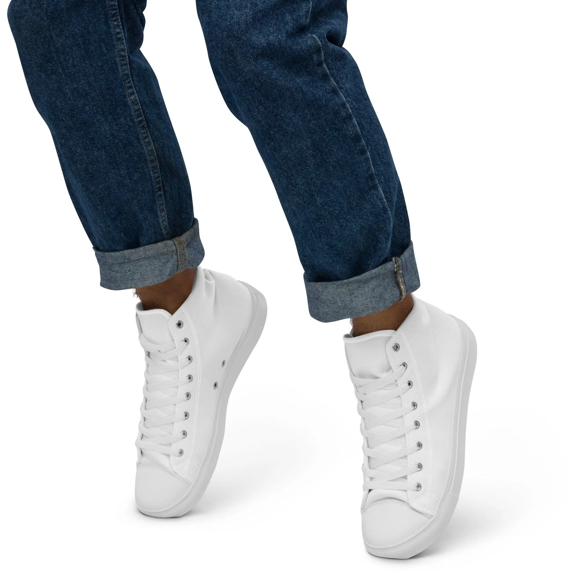 iSAW Mens White / White Black High-Top Canvas Shoes