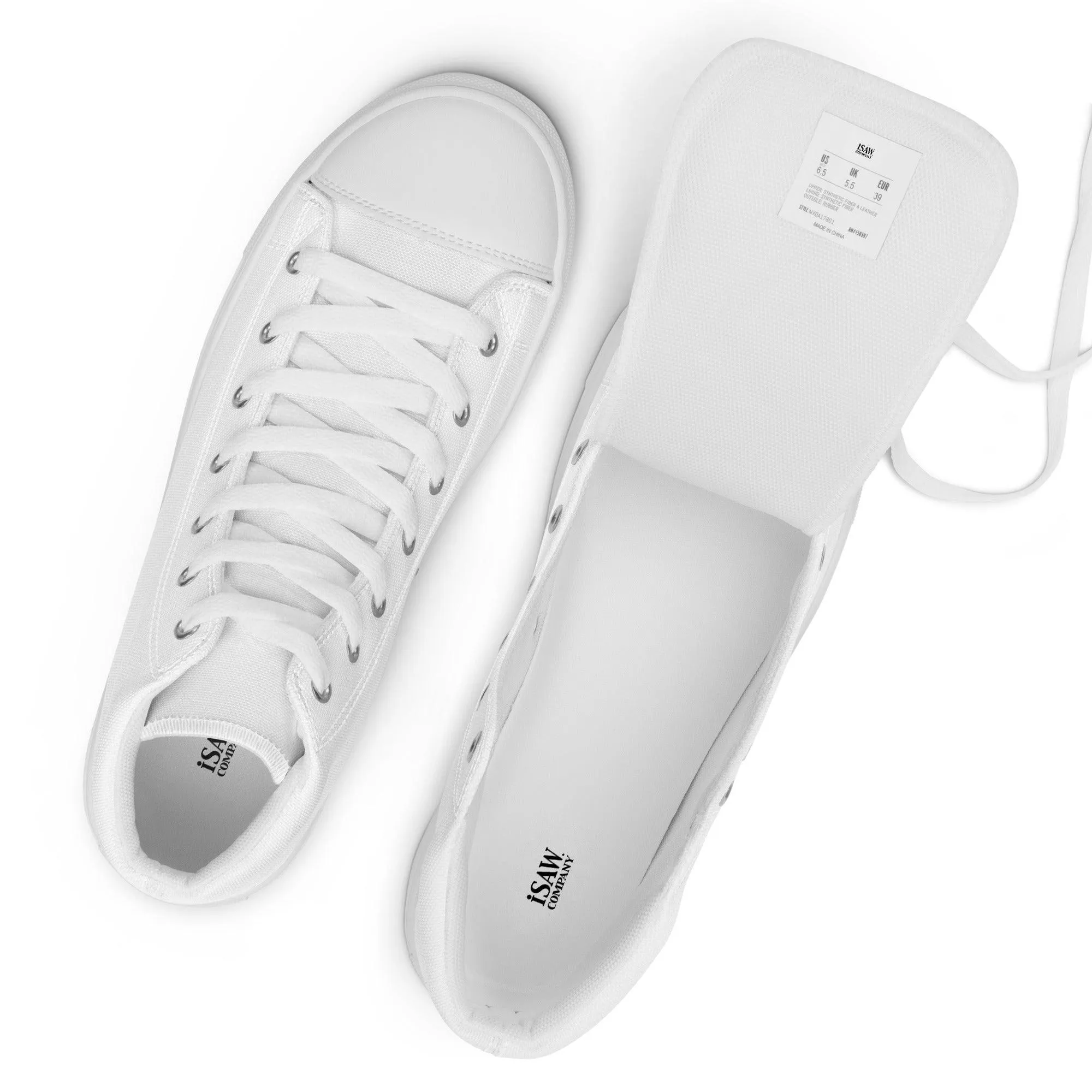 iSAW Mens White / White Black High-Top Canvas Shoes