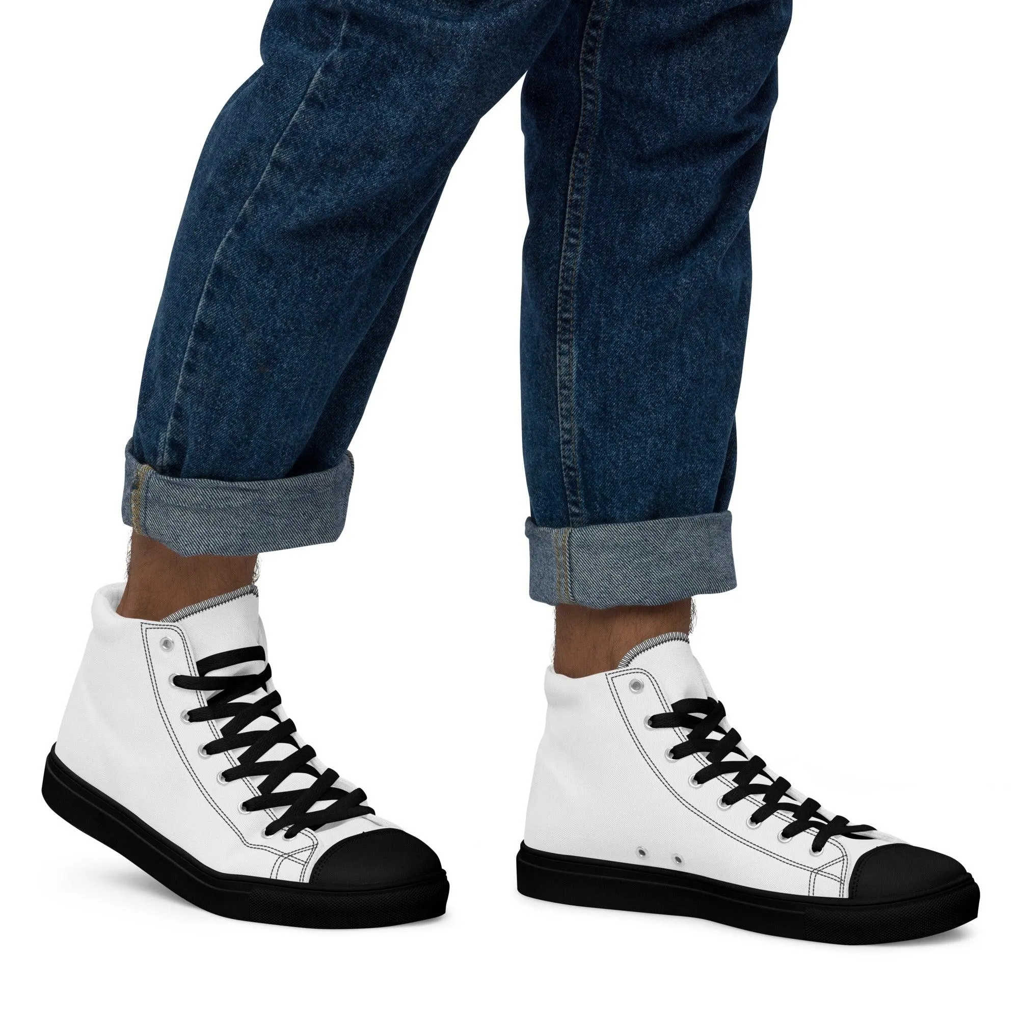 iSAW Mens White / White Black High-Top Canvas Shoes