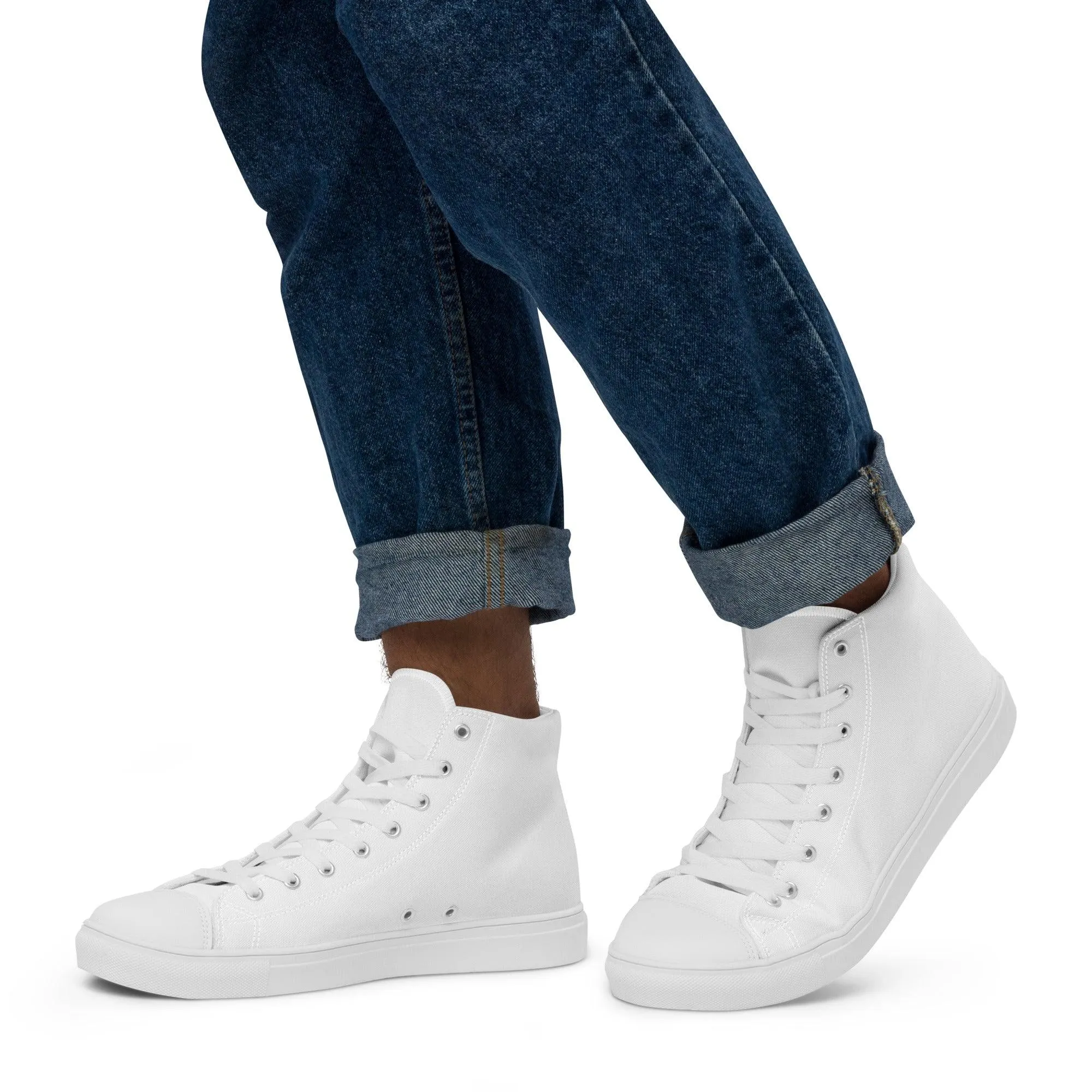 iSAW Mens White / White Black High-Top Canvas Shoes