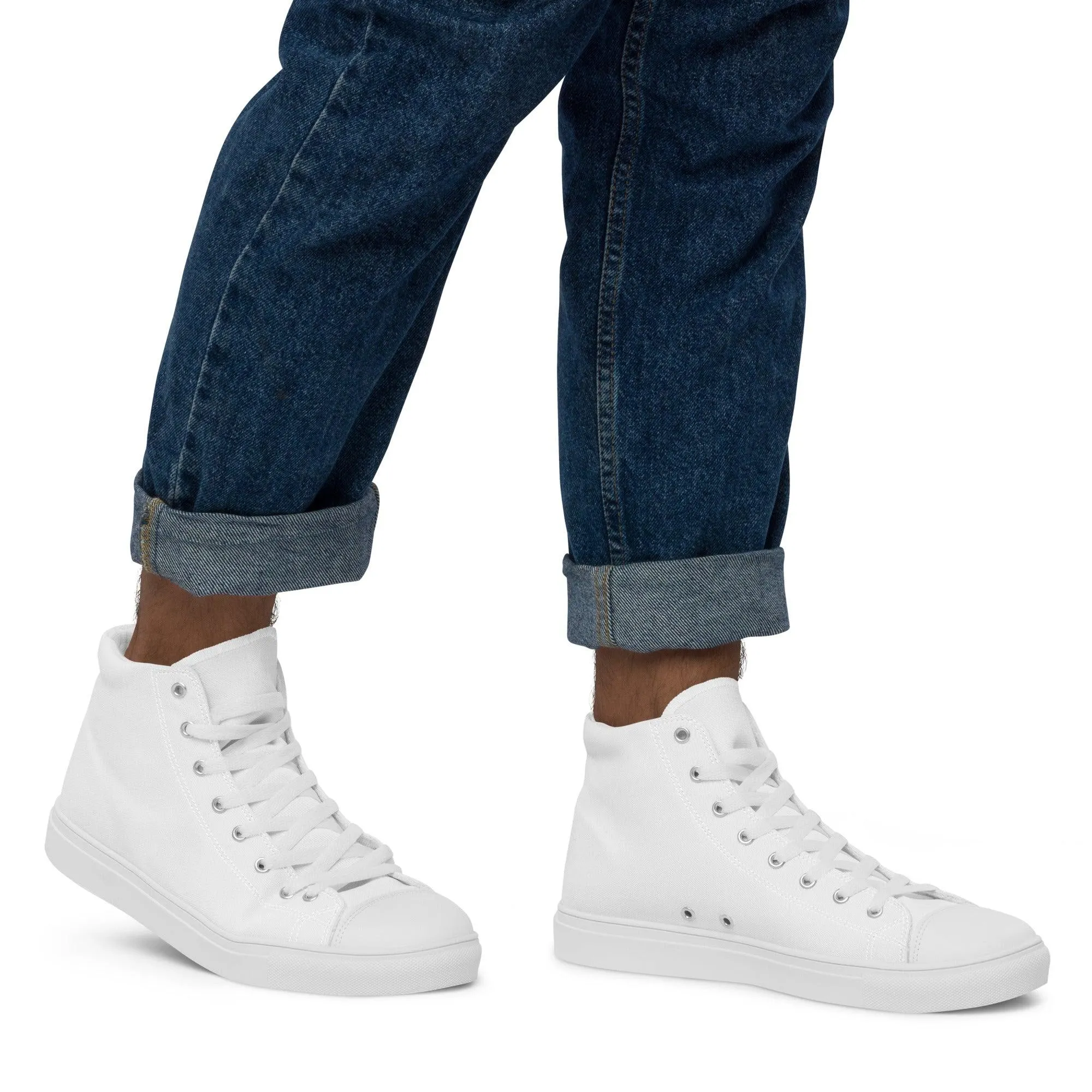 iSAW Mens White / White Black High-Top Canvas Shoes