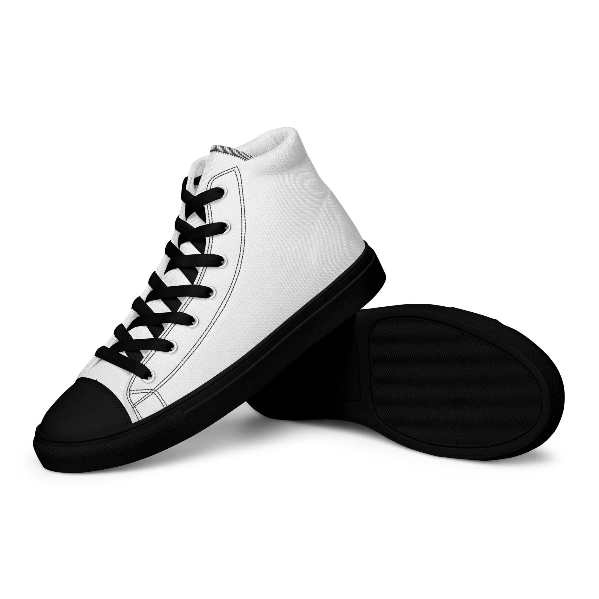 iSAW Mens White / White Black High-Top Canvas Shoes