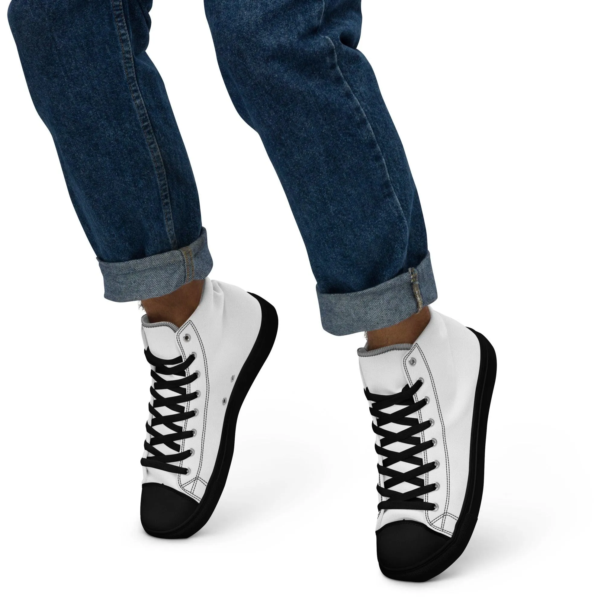 iSAW Mens White / White Black High-Top Canvas Shoes