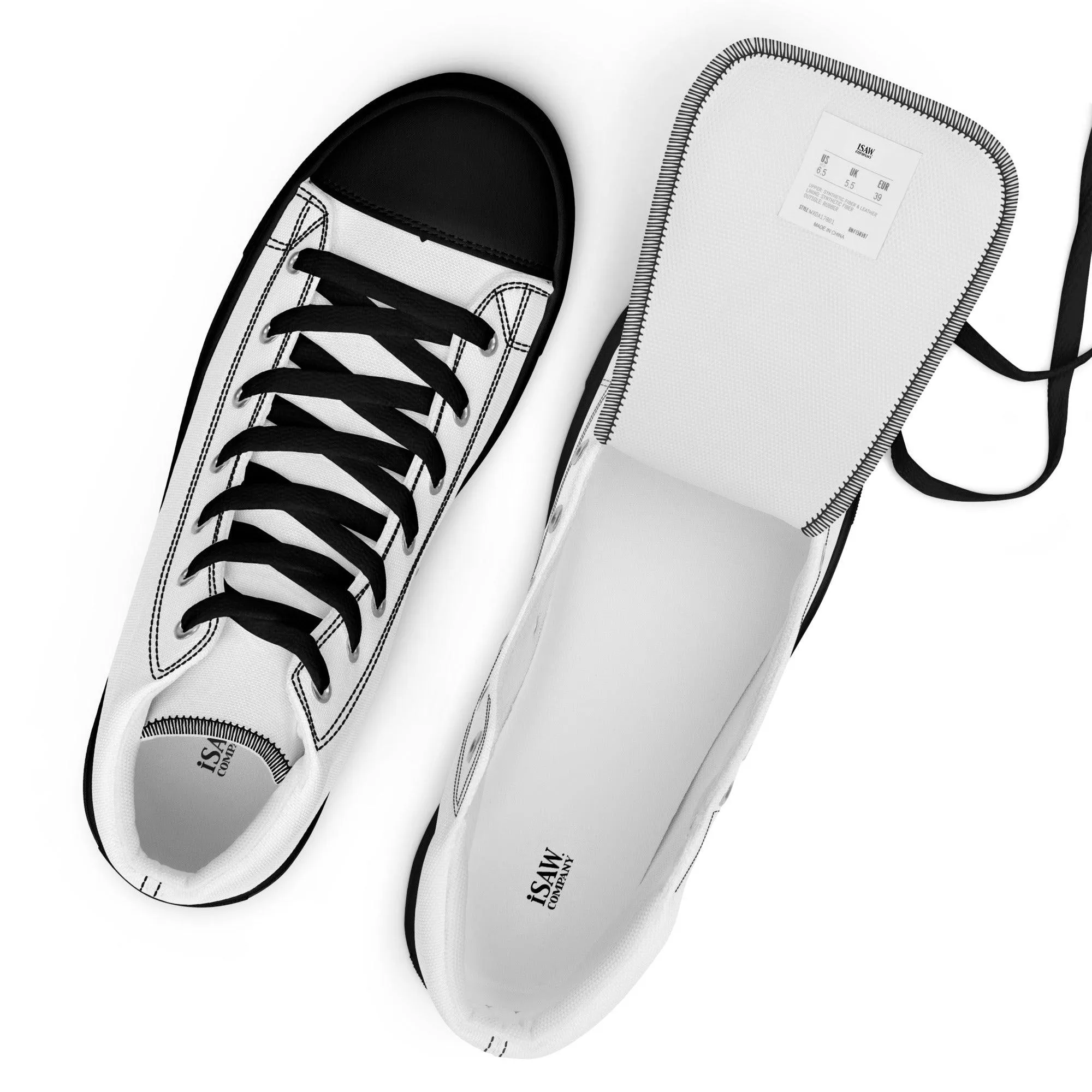 iSAW Mens White / White Black High-Top Canvas Shoes