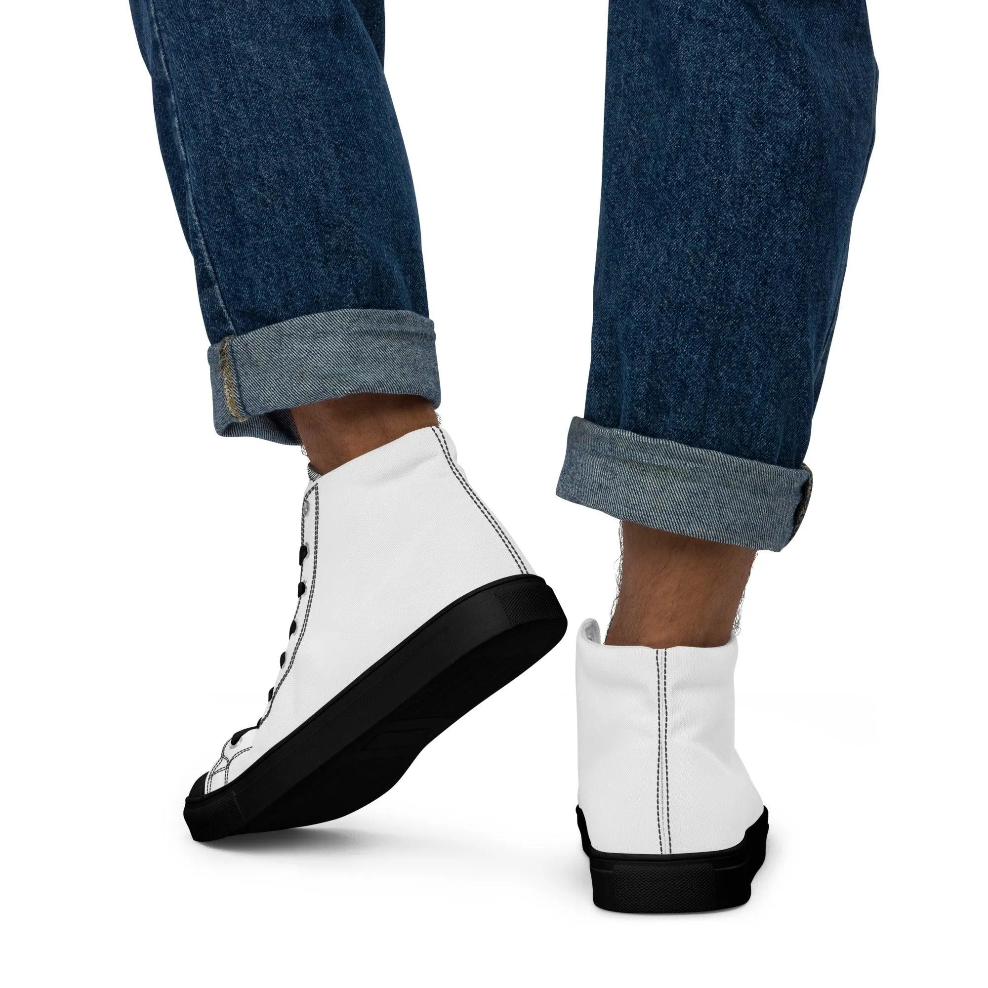 iSAW Mens White / White Black High-Top Canvas Shoes