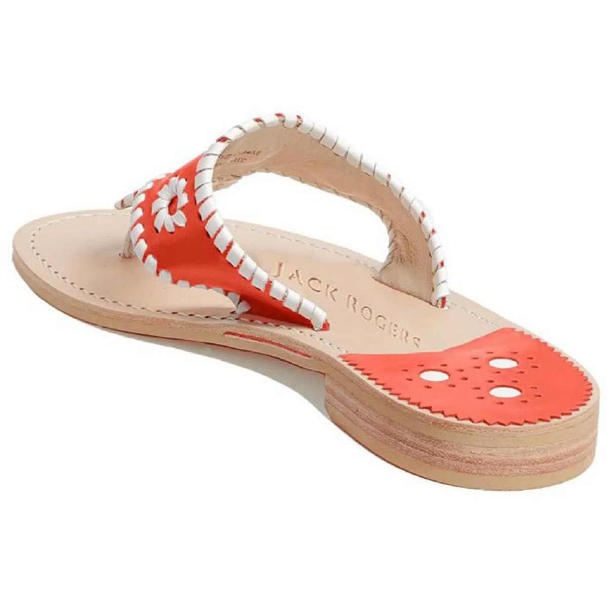 Jack Rogers Womens Jacks Flat  Leather Embellished Thong Sandals