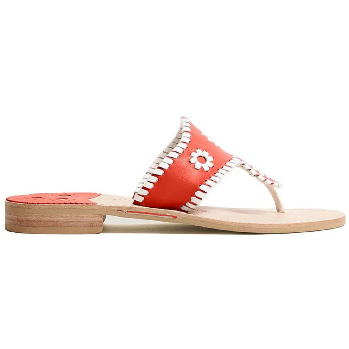 Jack Rogers Womens Jacks Flat  Leather Embellished Thong Sandals