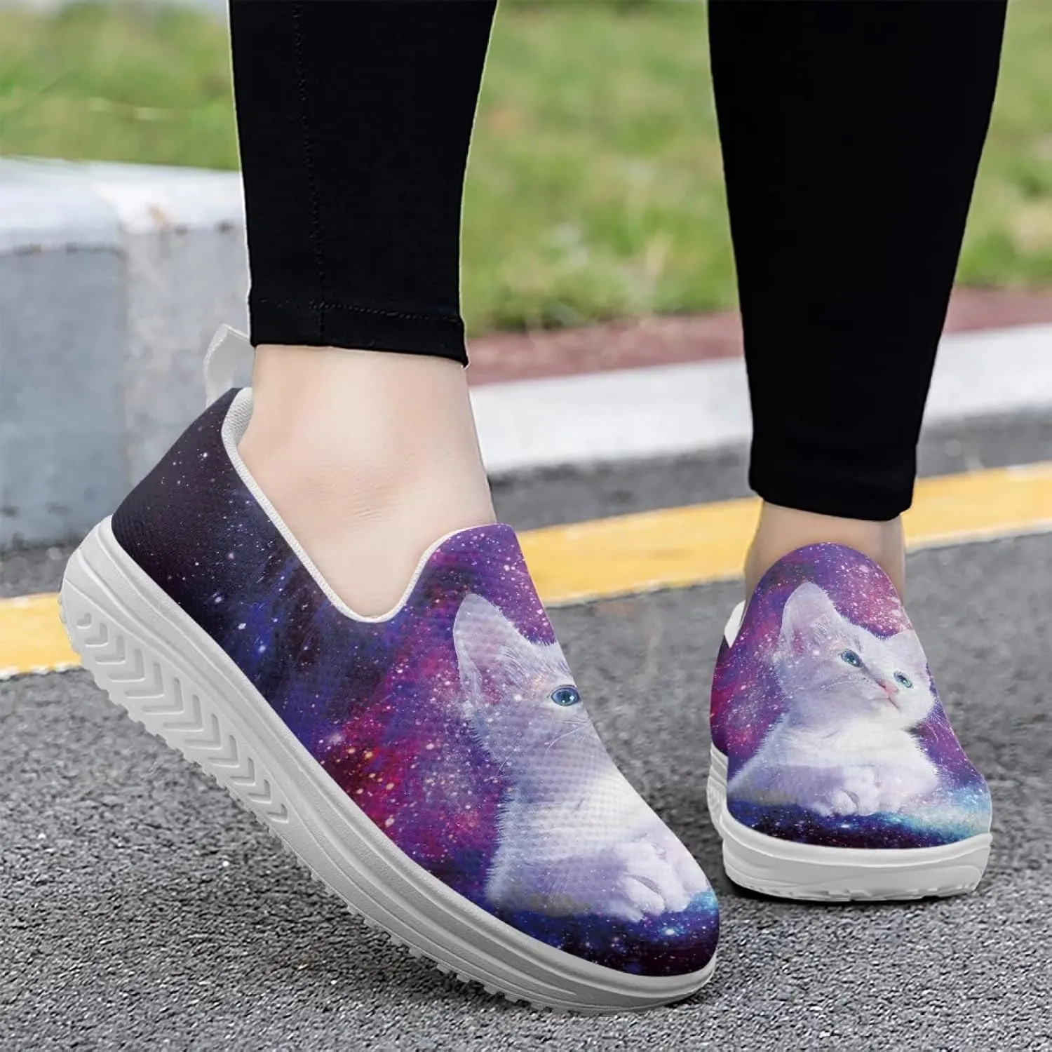 Jeiento Womens Platform Fashion Sneakers with Rocker Bottom Low Top Tennis Shoes Slip-On Walking Sneaker Work,Athletic,Casual Footwear