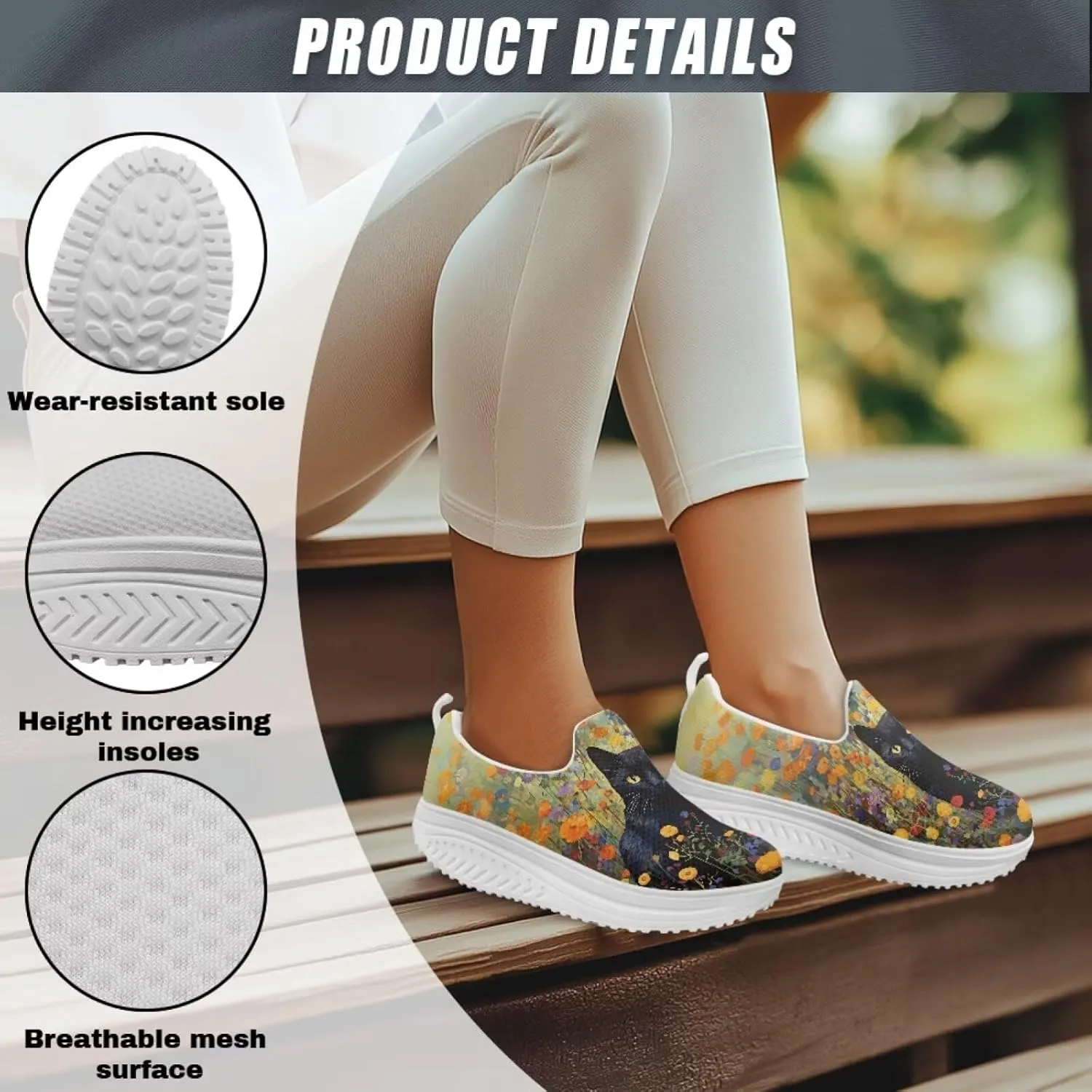 Jeiento Womens Platform Fashion Sneakers with Rocker Bottom Low Top Tennis Shoes Slip-On Walking Sneaker Work,Athletic,Casual Footwear
