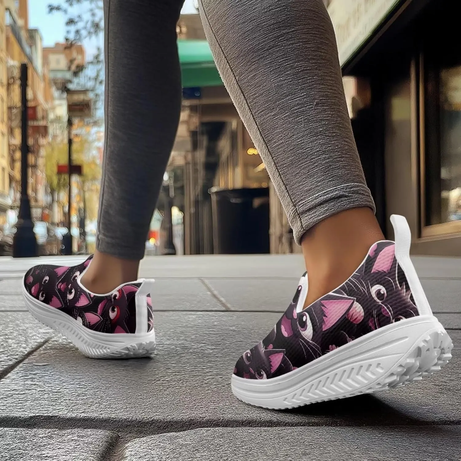 Jeiento Womens Platform Fashion Sneakers with Rocker Bottom Low Top Tennis Shoes Slip-On Walking Sneaker Work,Athletic,Casual Footwear