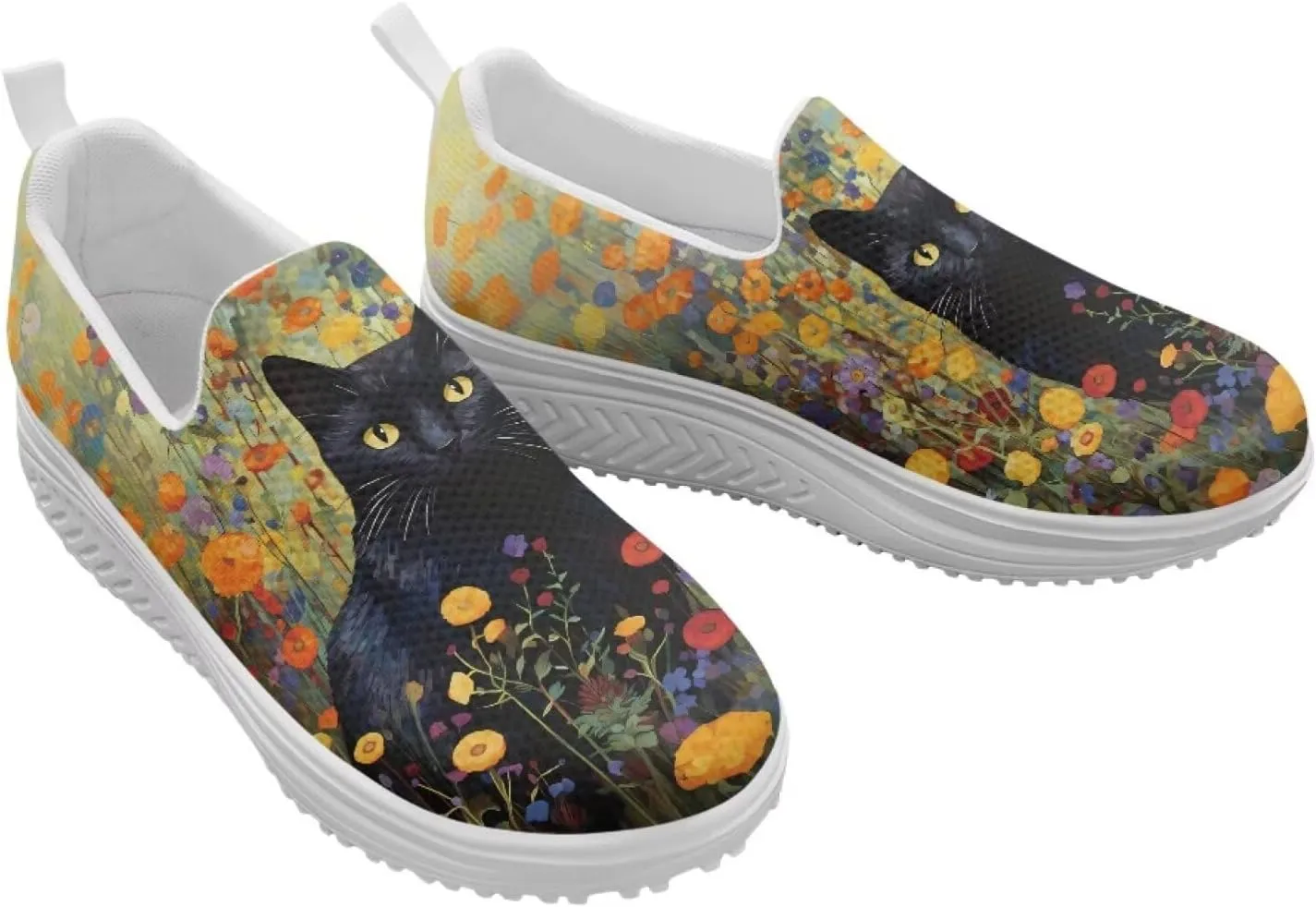 Jeiento Womens Platform Fashion Sneakers with Rocker Bottom Low Top Tennis Shoes Slip-On Walking Sneaker Work,Athletic,Casual Footwear