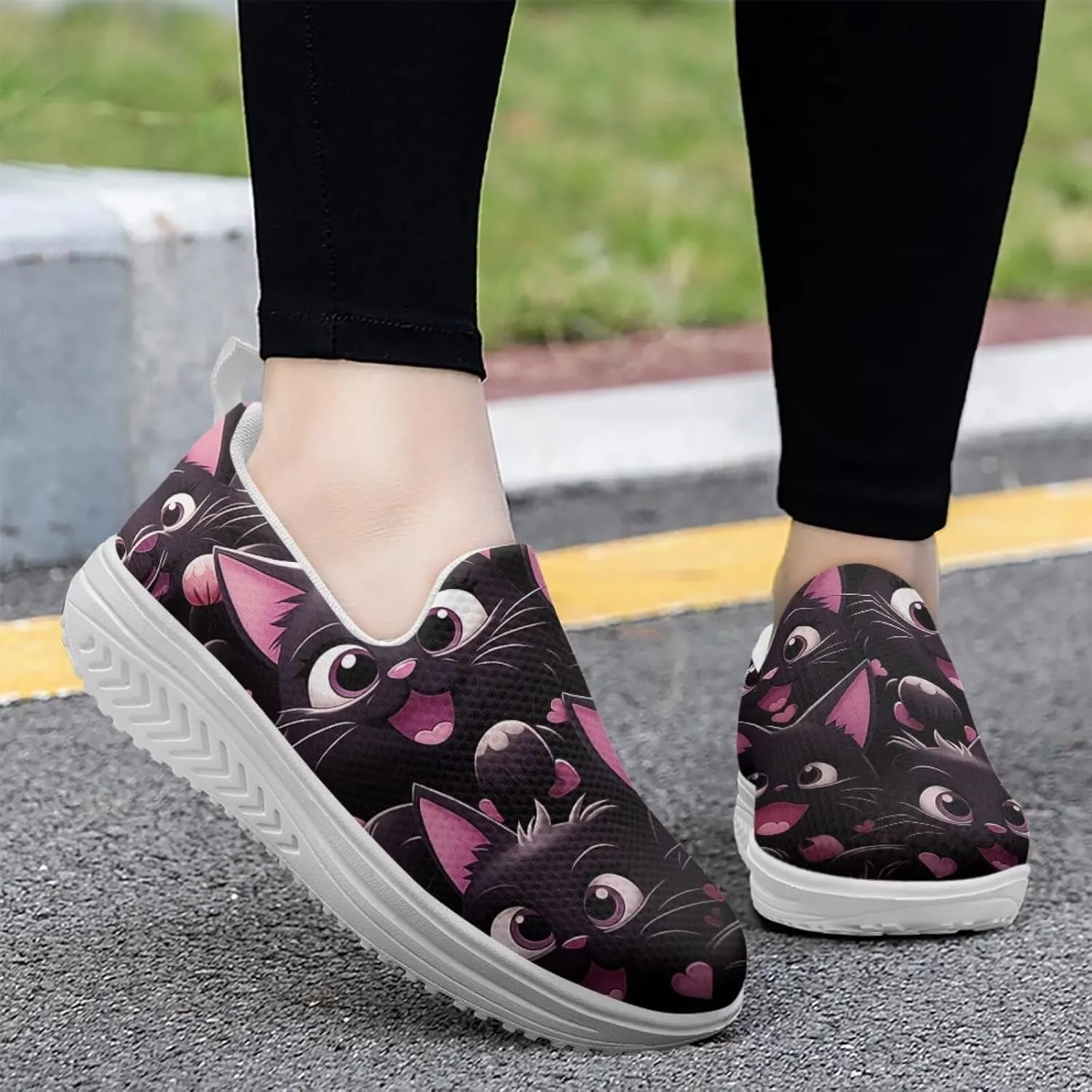 Jeiento Womens Platform Fashion Sneakers with Rocker Bottom Low Top Tennis Shoes Slip-On Walking Sneaker Work,Athletic,Casual Footwear