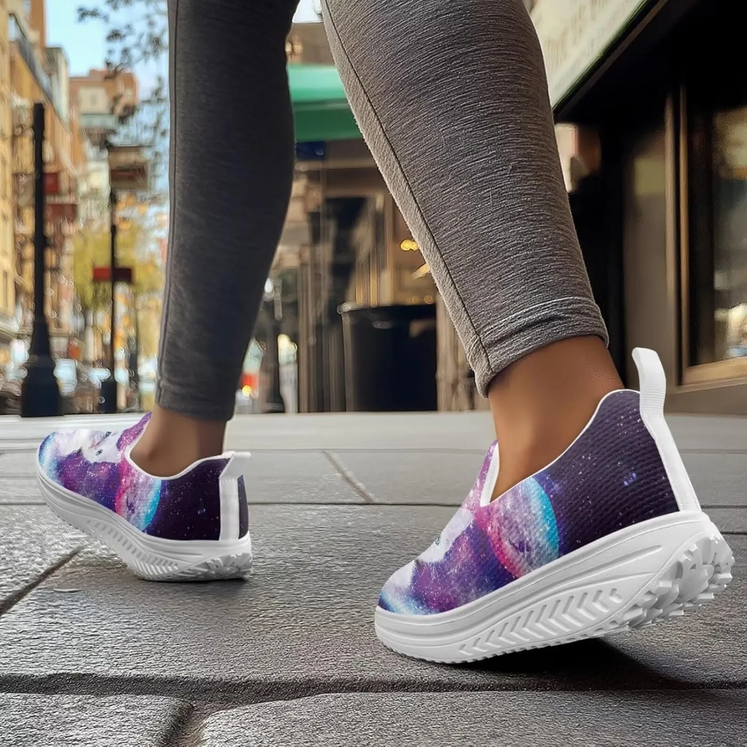 Jeiento Womens Platform Fashion Sneakers with Rocker Bottom Low Top Tennis Shoes Slip-On Walking Sneaker Work,Athletic,Casual Footwear