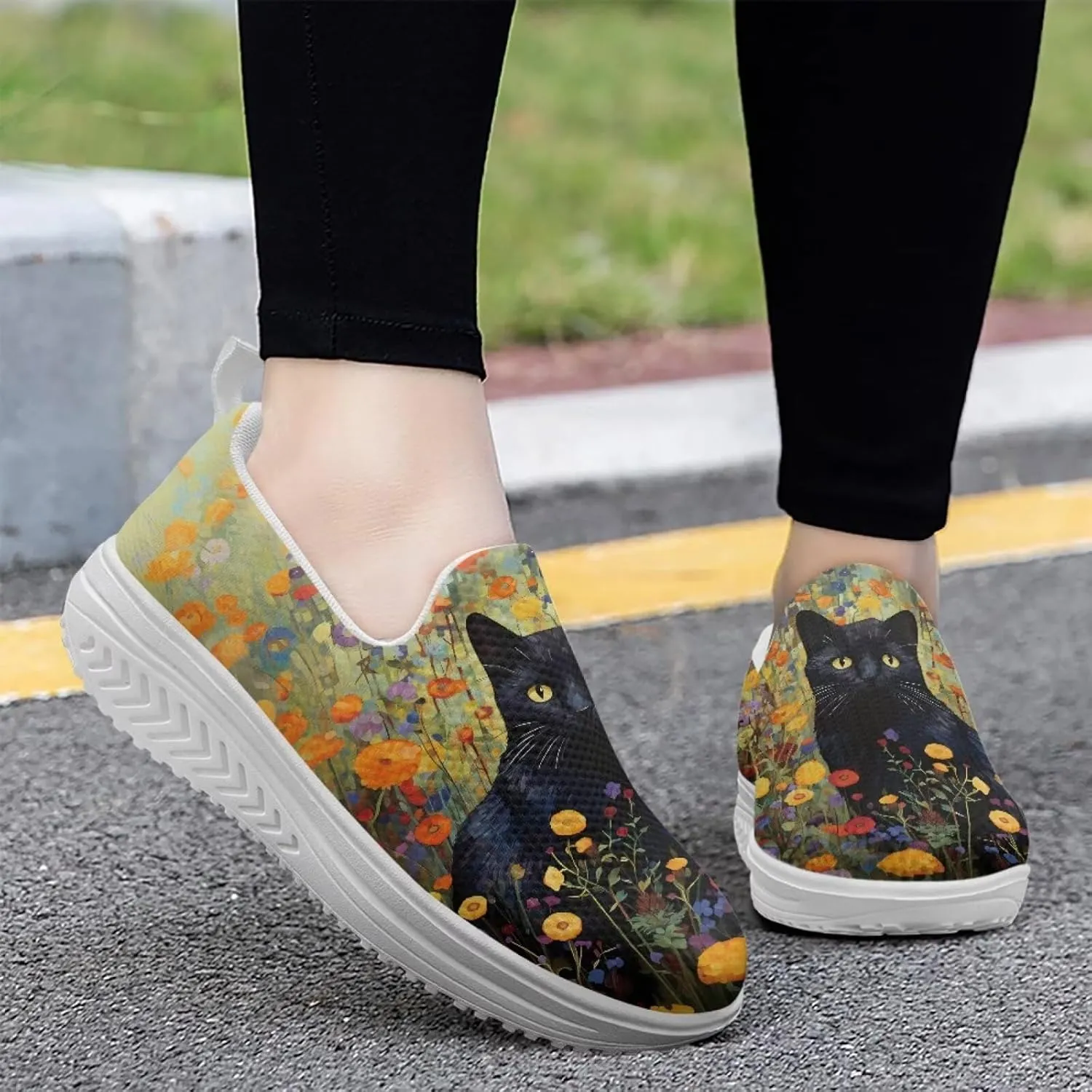 Jeiento Womens Platform Fashion Sneakers with Rocker Bottom Low Top Tennis Shoes Slip-On Walking Sneaker Work,Athletic,Casual Footwear