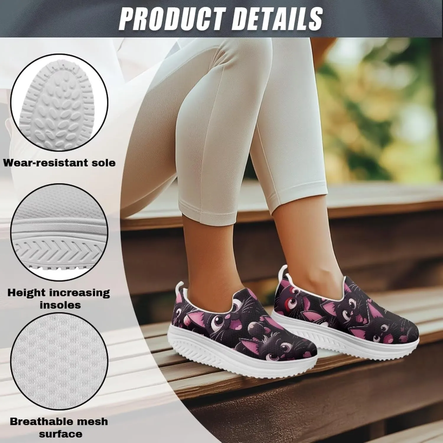 Jeiento Womens Platform Fashion Sneakers with Rocker Bottom Low Top Tennis Shoes Slip-On Walking Sneaker Work,Athletic,Casual Footwear