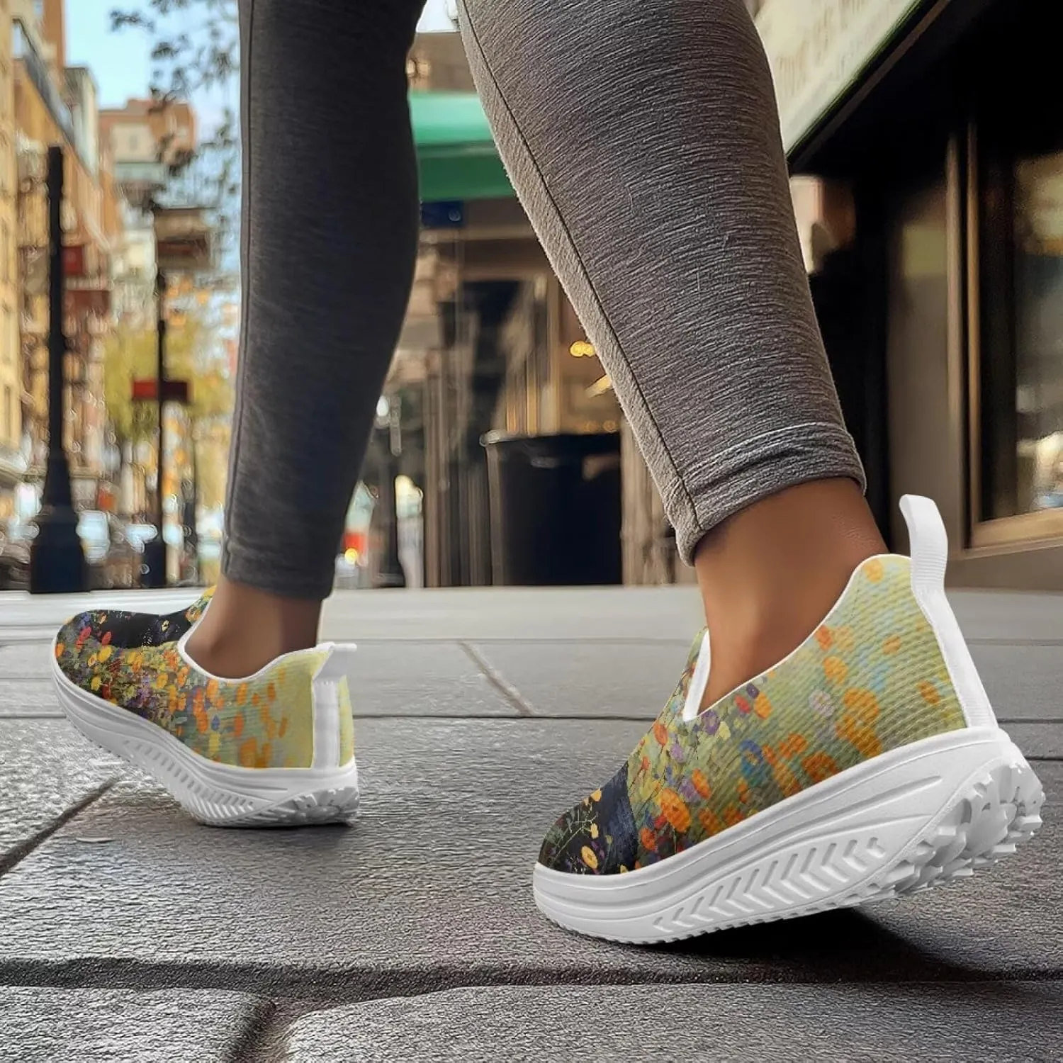 Jeiento Womens Platform Fashion Sneakers with Rocker Bottom Low Top Tennis Shoes Slip-On Walking Sneaker Work,Athletic,Casual Footwear