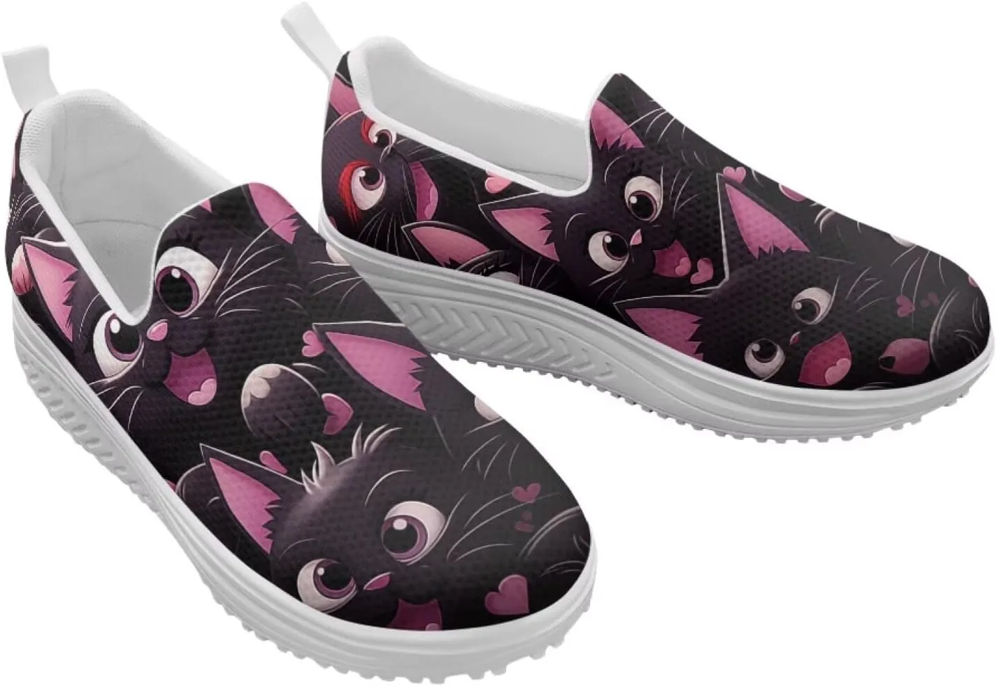 Jeiento Womens Platform Fashion Sneakers with Rocker Bottom Low Top Tennis Shoes Slip-On Walking Sneaker Work,Athletic,Casual Footwear