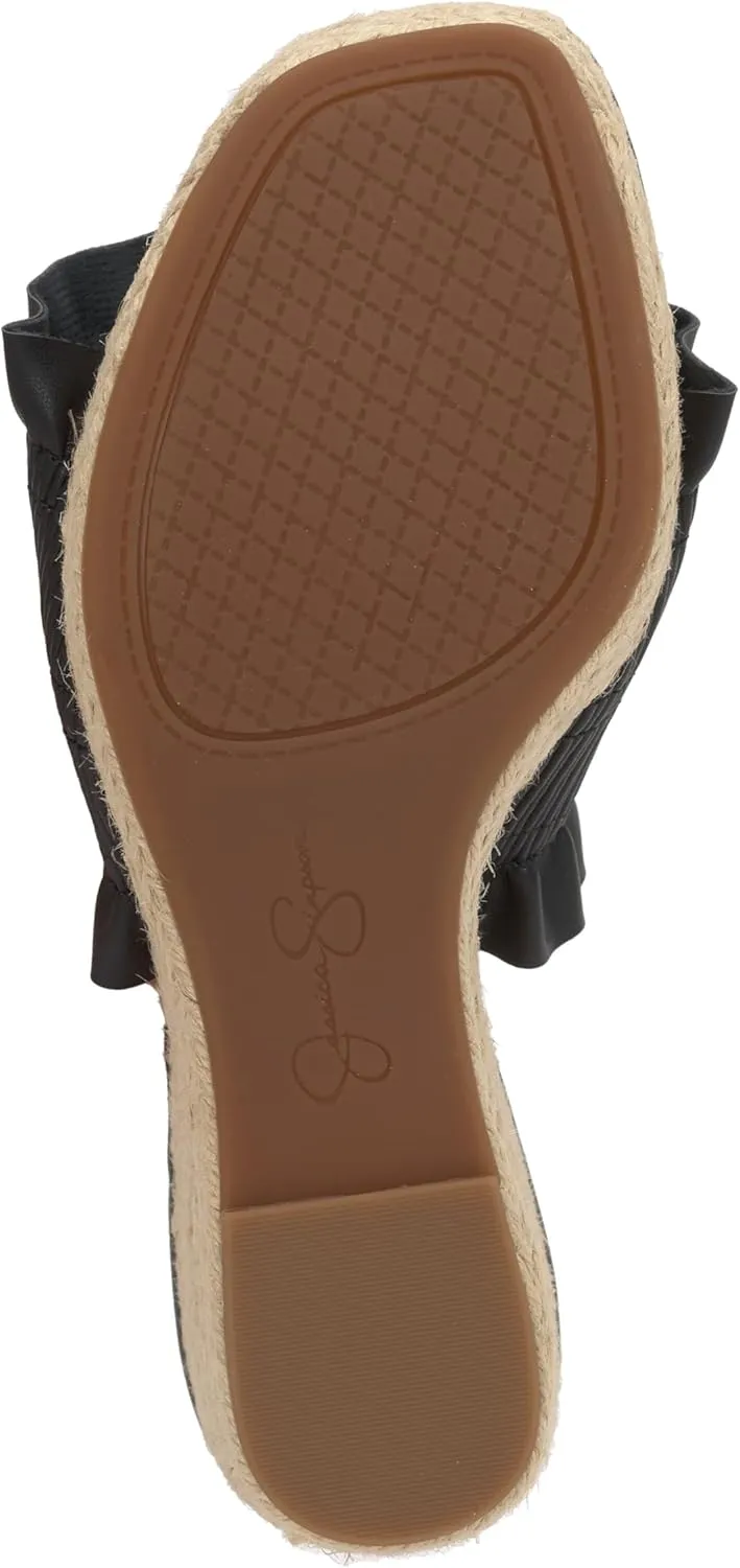 Jessica Simpson Womens Serilda Faux Leather Ruffled Wedge Sandals
