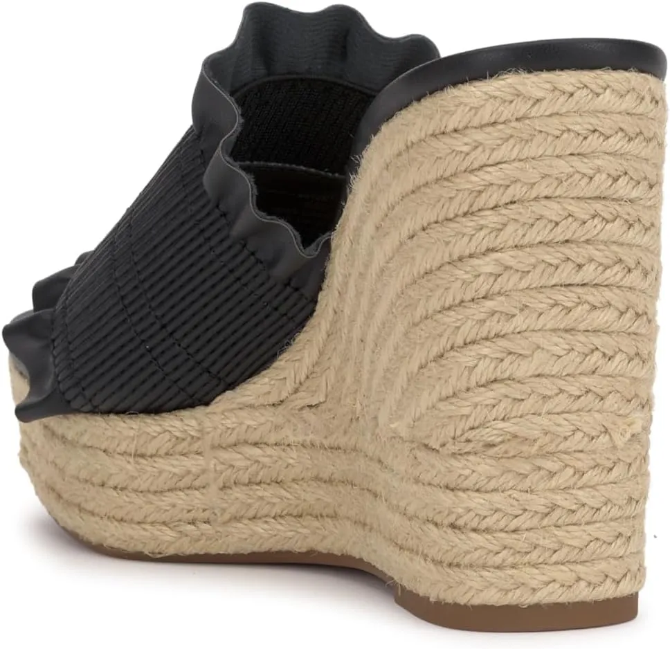 Jessica Simpson Womens Serilda Faux Leather Ruffled Wedge Sandals