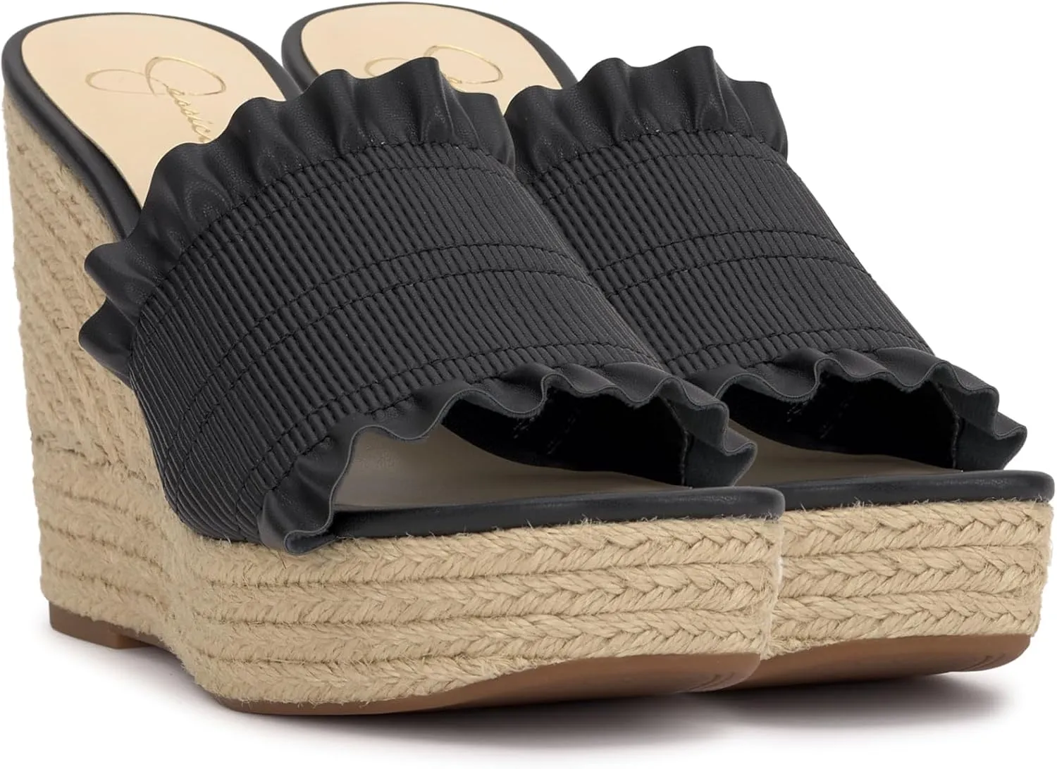 Jessica Simpson Womens Serilda Faux Leather Ruffled Wedge Sandals