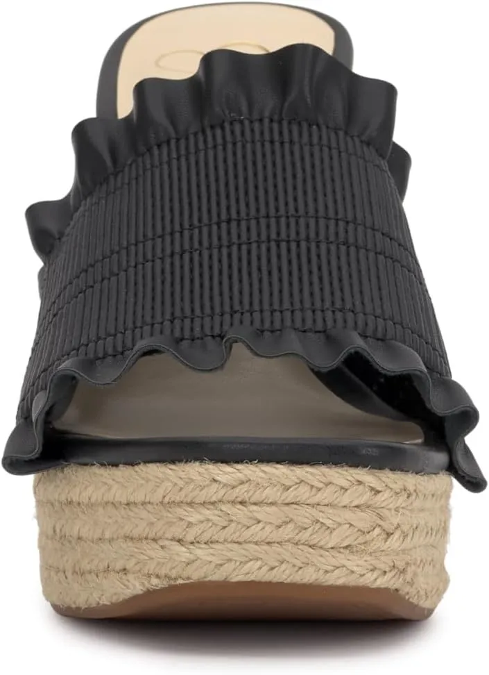 Jessica Simpson Womens Serilda Faux Leather Ruffled Wedge Sandals