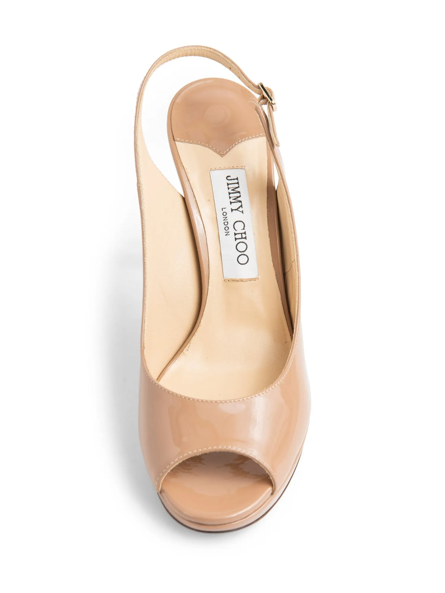 Jimmy Choo Patent Leather Platform Slingback Heels Beige
