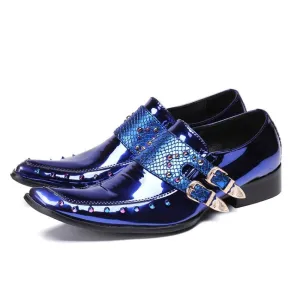 Jinquedai Men Patent Leather Shoes Pointed Toe Business Casual Buckle Loafer Wedding Office Slip On Shoes Meeting Singer Stage Wear