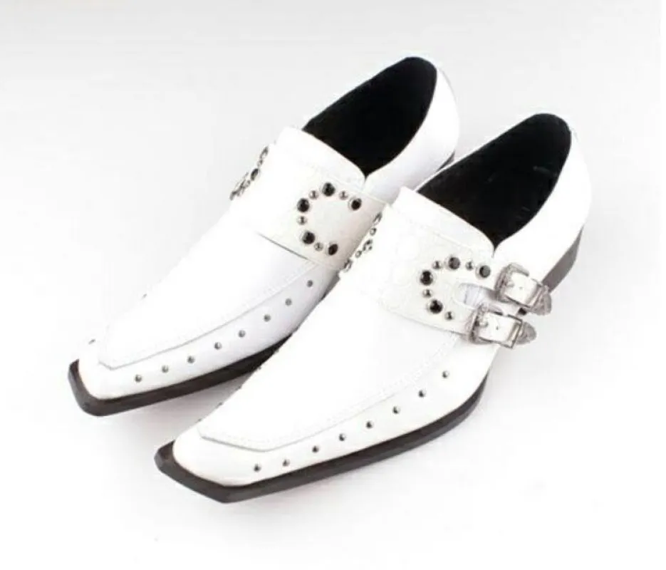 Jinquedai Men Patent Leather Shoes Pointed Toe Business Casual Buckle Loafer Wedding Office Slip On Shoes Meeting Singer Stage Wear