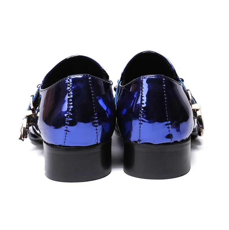 Jinquedai Men Patent Leather Shoes Pointed Toe Business Casual Buckle Loafer Wedding Office Slip On Shoes Meeting Singer Stage Wear
