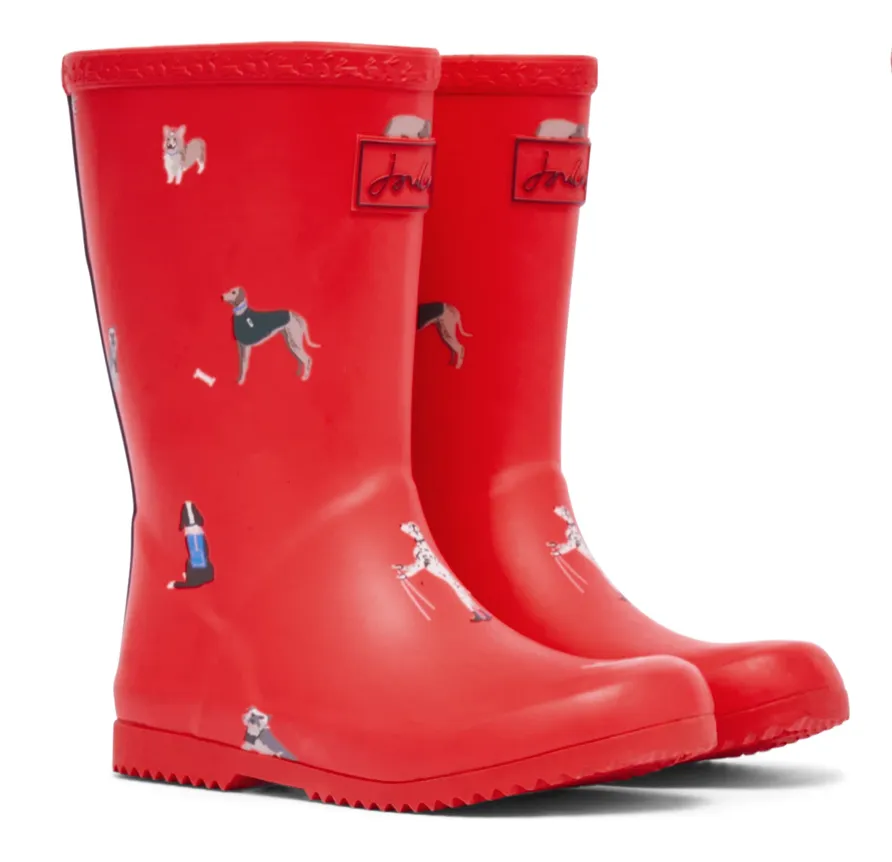 Joules Roll Up Waterproof Rain Boot Pink Dogs