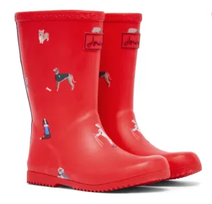 Joules Roll Up Waterproof Rain Boot Pink Dogs