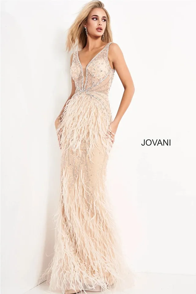 Jovani 03023 Size 8 Lilac Sheer Crystal Prom Dress Feather Formal Evening Gown Wedding Pageant Couture