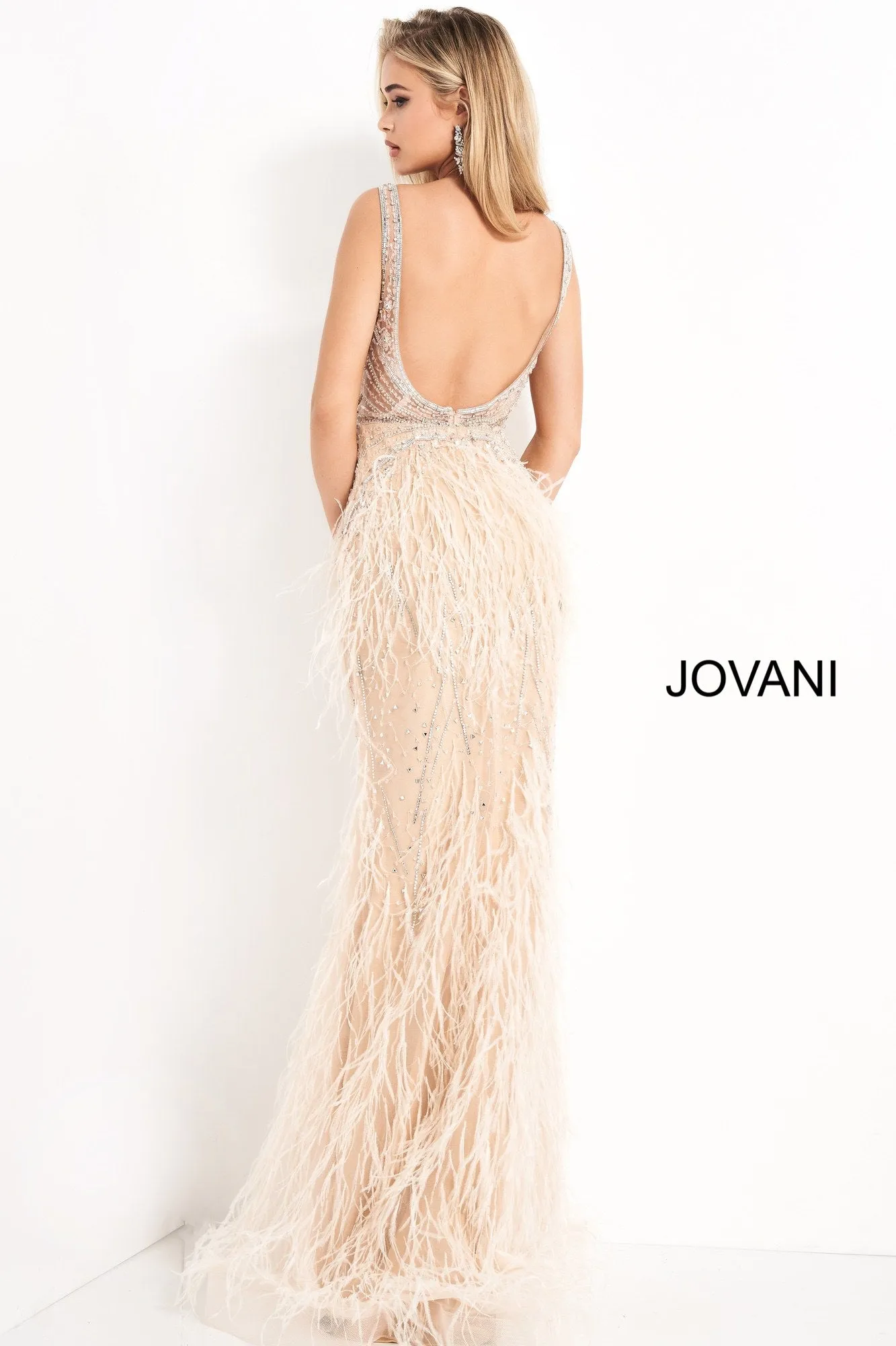Jovani 03023 Size 8 Lilac Sheer Crystal Prom Dress Feather Formal Evening Gown Wedding Pageant Couture