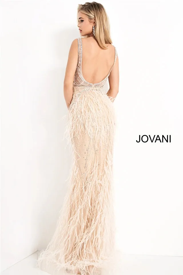Jovani 03023 Size 8 Lilac Sheer Crystal Prom Dress Feather Formal Evening Gown Wedding Pageant Couture