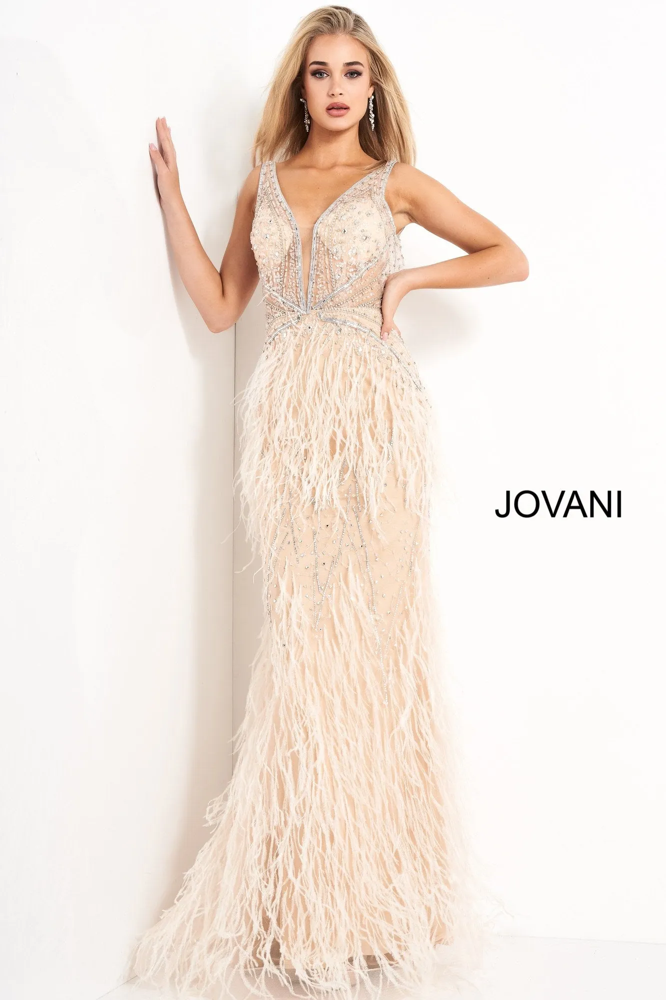 Jovani 03023 Size 8 Lilac Sheer Crystal Prom Dress Feather Formal Evening Gown Wedding Pageant Couture