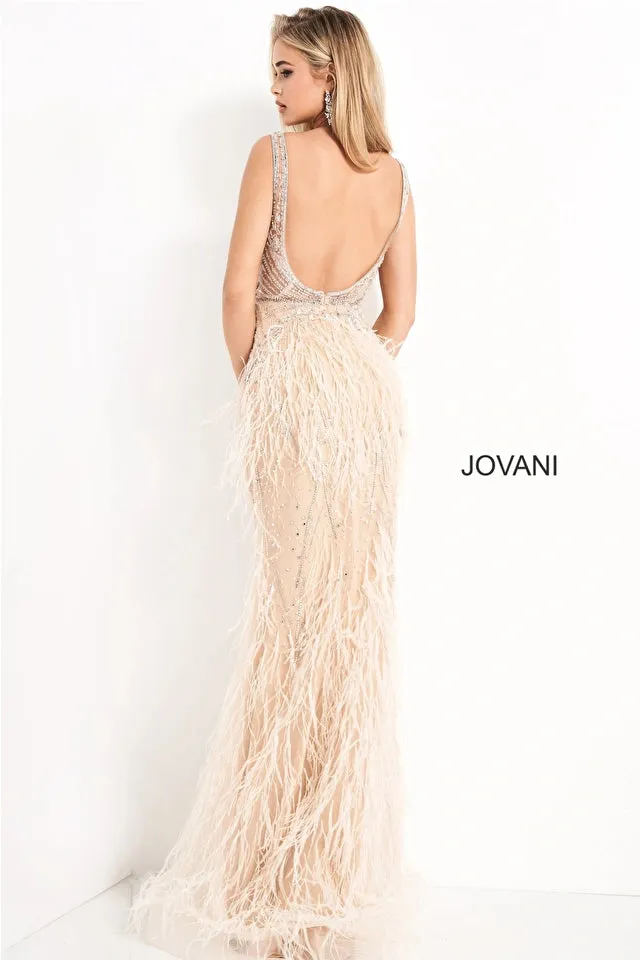 Jovani 03023 Size 8 Lilac Sheer Crystal Prom Dress Feather Formal Evening Gown Wedding Pageant Couture