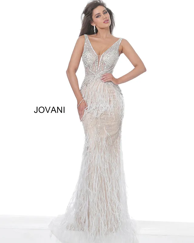 Jovani 03023 Size 8 Lilac Sheer Crystal Prom Dress Feather Formal Evening Gown Wedding Pageant Couture