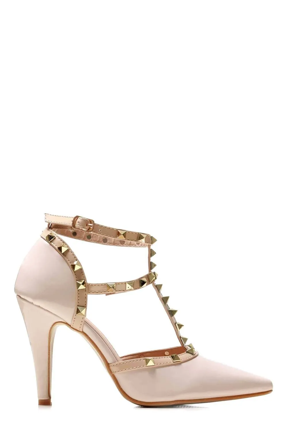Kloss Mid Heel Studded Slingback Court Shoe in Nude Patent