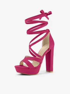 Lace Up Platform Chunky High Heel Sandals
