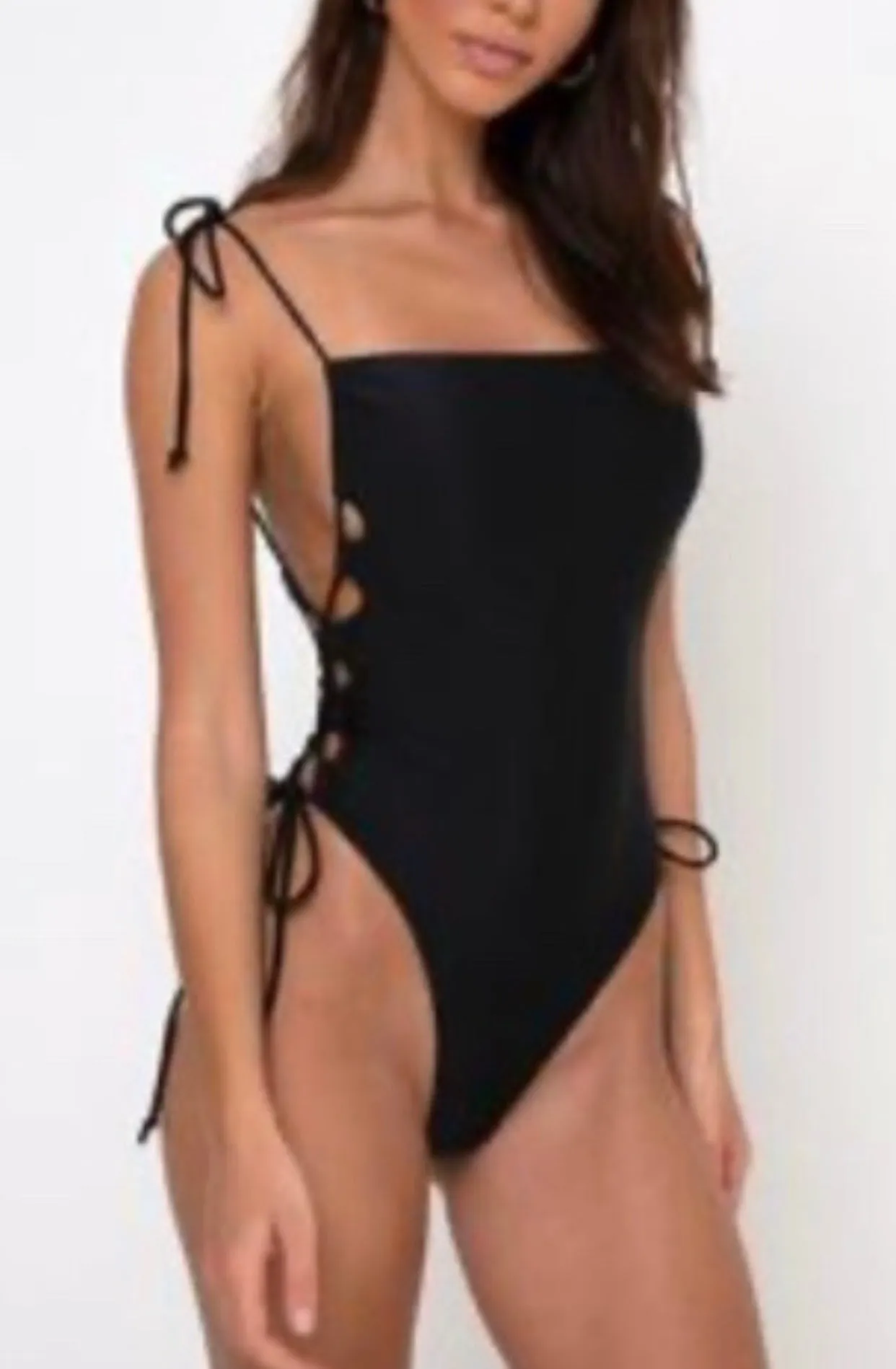 Lace Up Side High Cut One Piece Bathingsuit