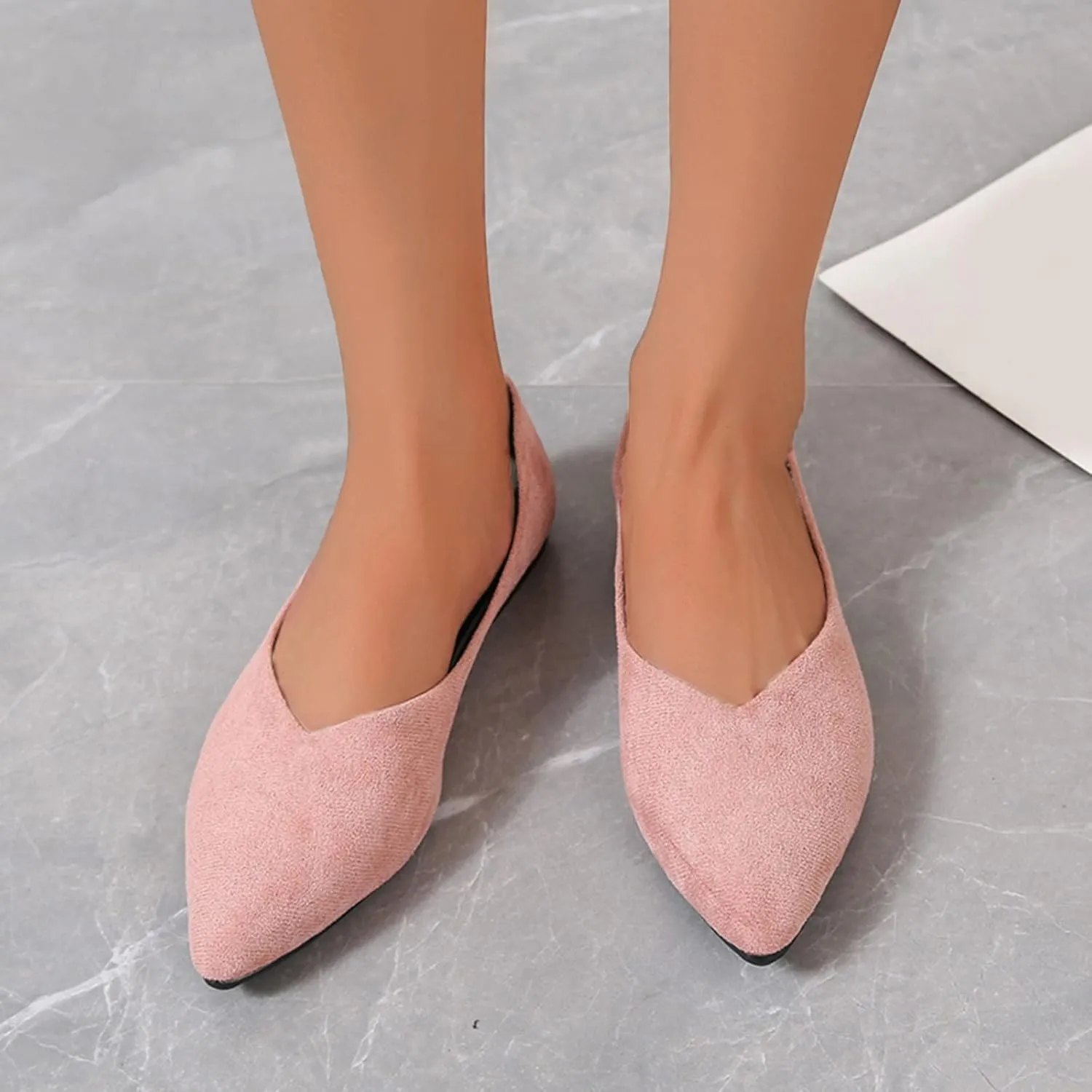 Ladies Fashion Solid Color Pointed Toe Casual Shoes Shallow Flat Shoes Lace Shoes Women