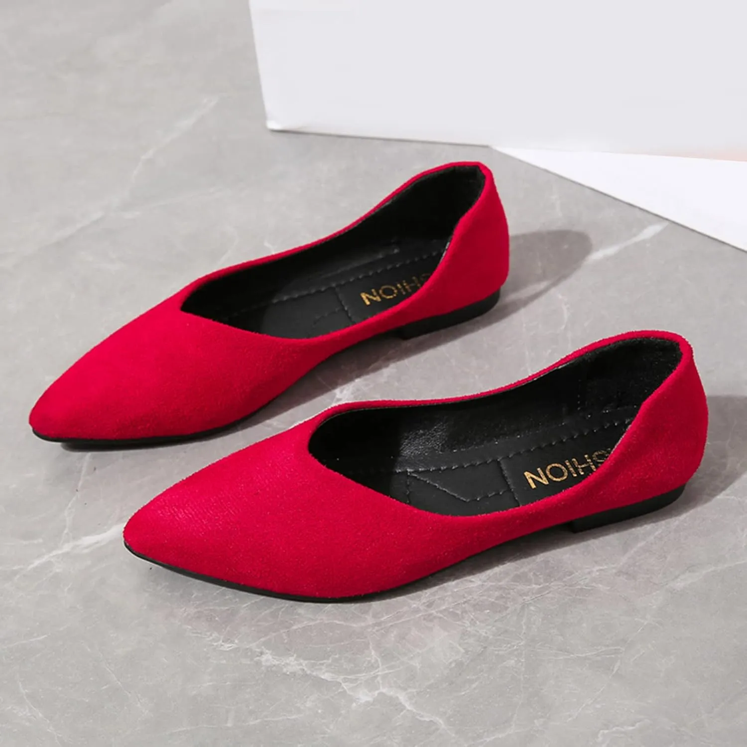 Ladies Fashion Solid Color Pointed Toe Casual Shoes Shallow Flat Shoes Lace Shoes Women