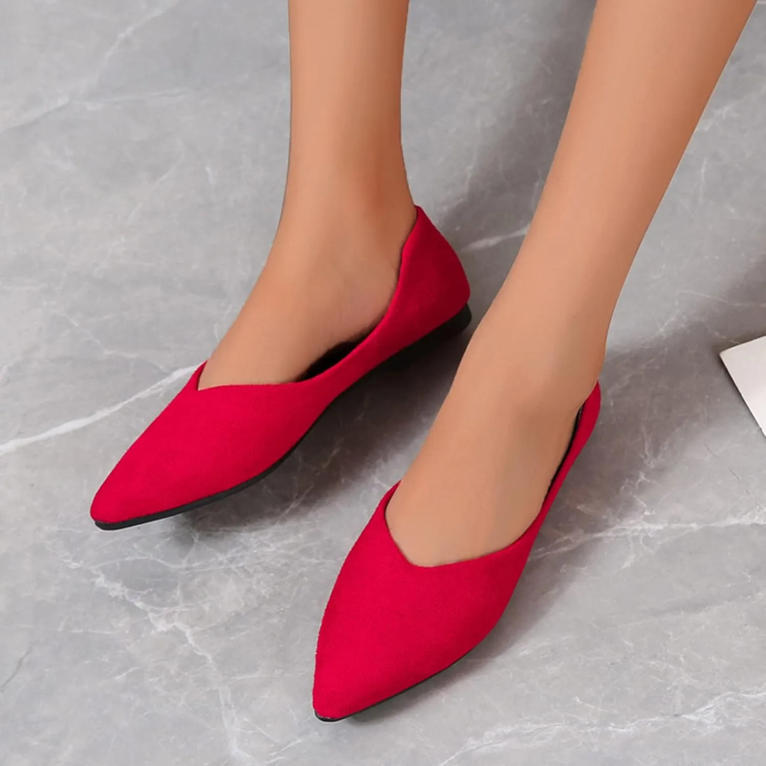 Ladies Fashion Solid Color Pointed Toe Casual Shoes Shallow Flat Shoes Lace Shoes Women