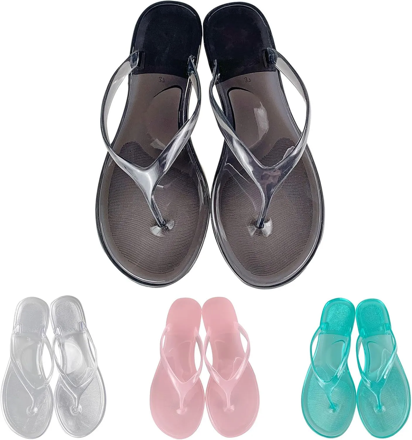 Ladies Summer Transparent Jelly Crystal Flat Bottom Toe Flip Flops Beach Sandal Slippers Nine Slides Sandals for Women