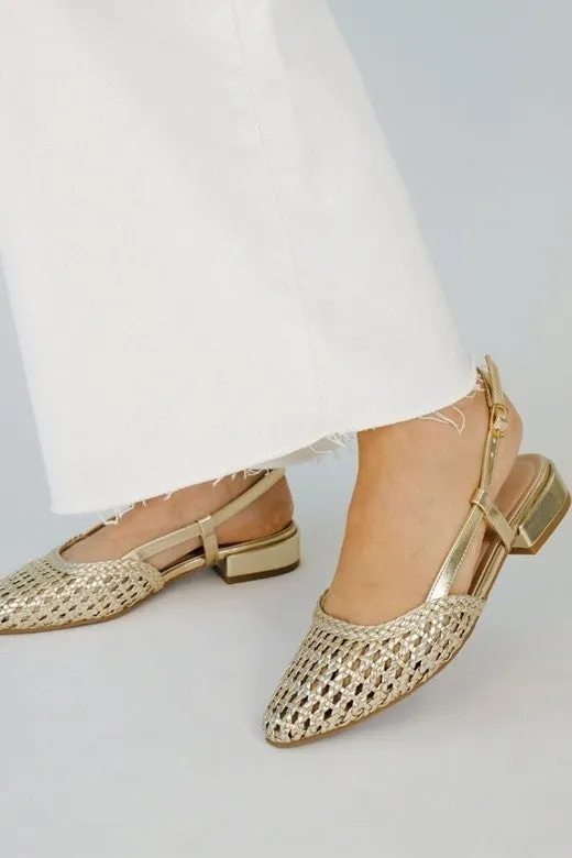 Laura Gold Block Kitten Heel-Gold/Metallic
