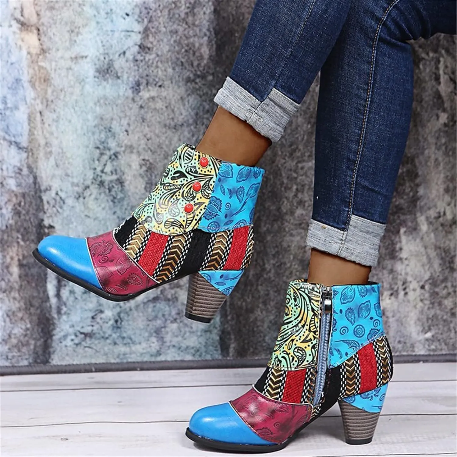 Lausiuoe Ankle Boots For Women Dressy Chunky Heel Slip on Pointed Toe Booties Wide Width Side Zipper Western Short Boots