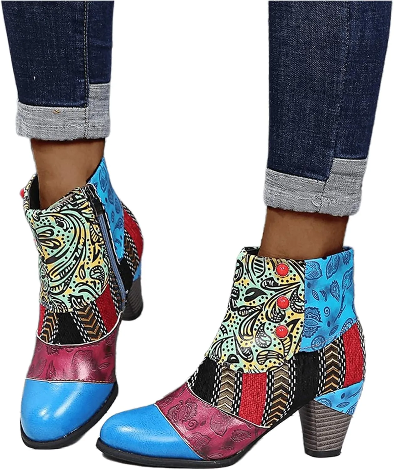 Lausiuoe Ankle Boots For Women Dressy Chunky Heel Slip on Pointed Toe Booties Wide Width Side Zipper Western Short Boots